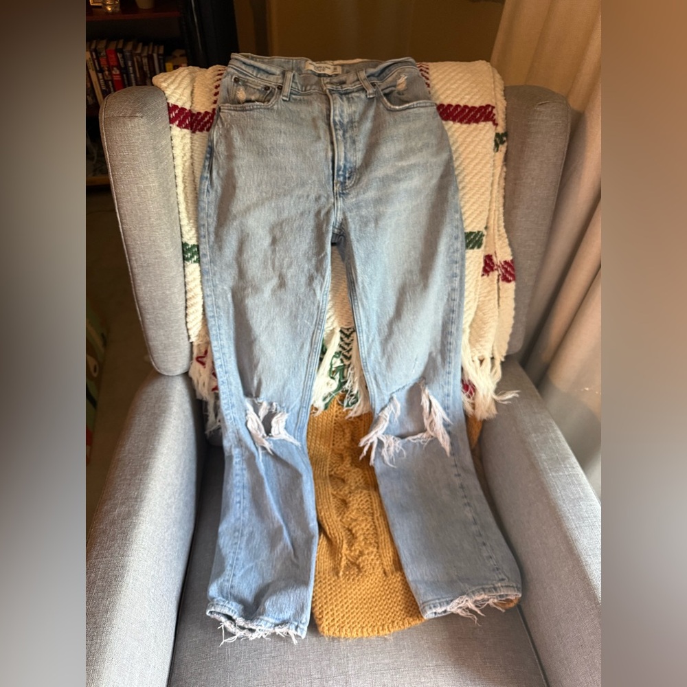 Abercrombie & Fitch Light Blue Distressed Straight Leg Jeans